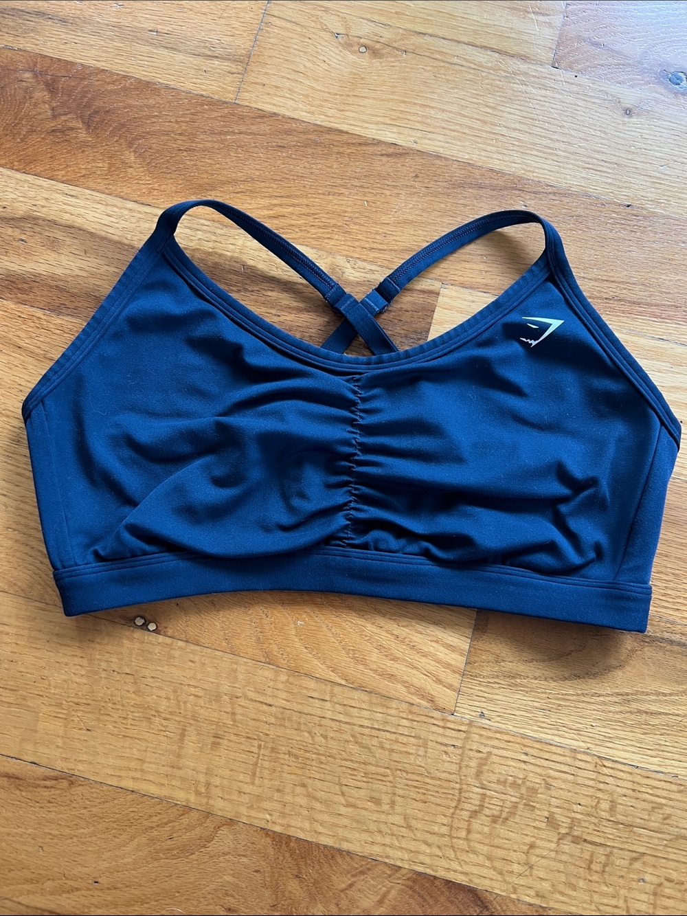 Gymshark Navy Ruched Cross-Back Sports Bra Size Large